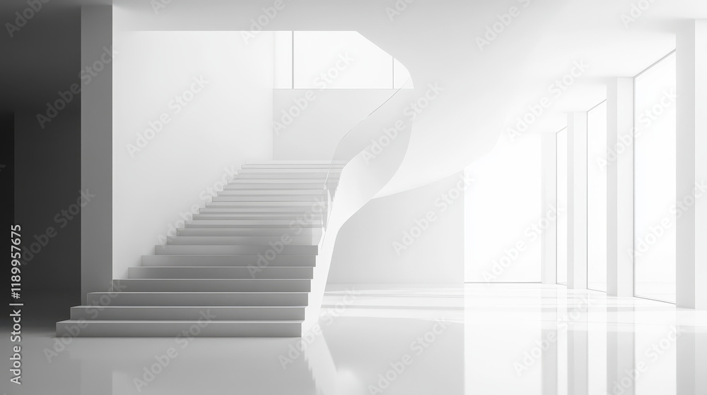 A minimalist white staircase in an open space A minimalist white staircase in an open space