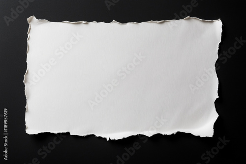 Piece of ripped white paper isolated black background