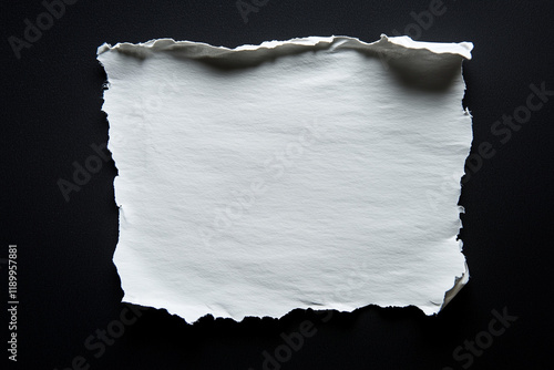 Piece of ripped white paper isolated black background