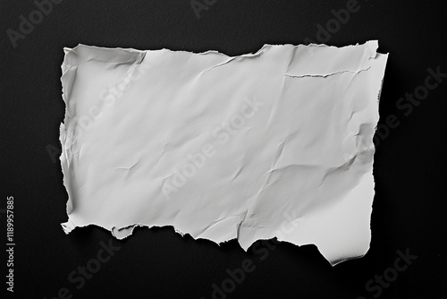 Piece of ripped white paper isolated black background
