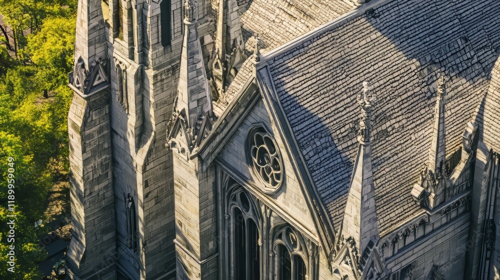 Naklejka premium Stone church aerial view detail