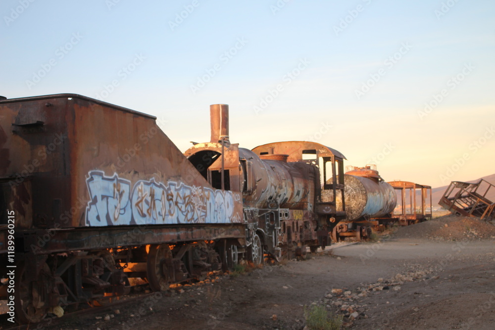 Naklejka premium famous train cemetery in uyuni