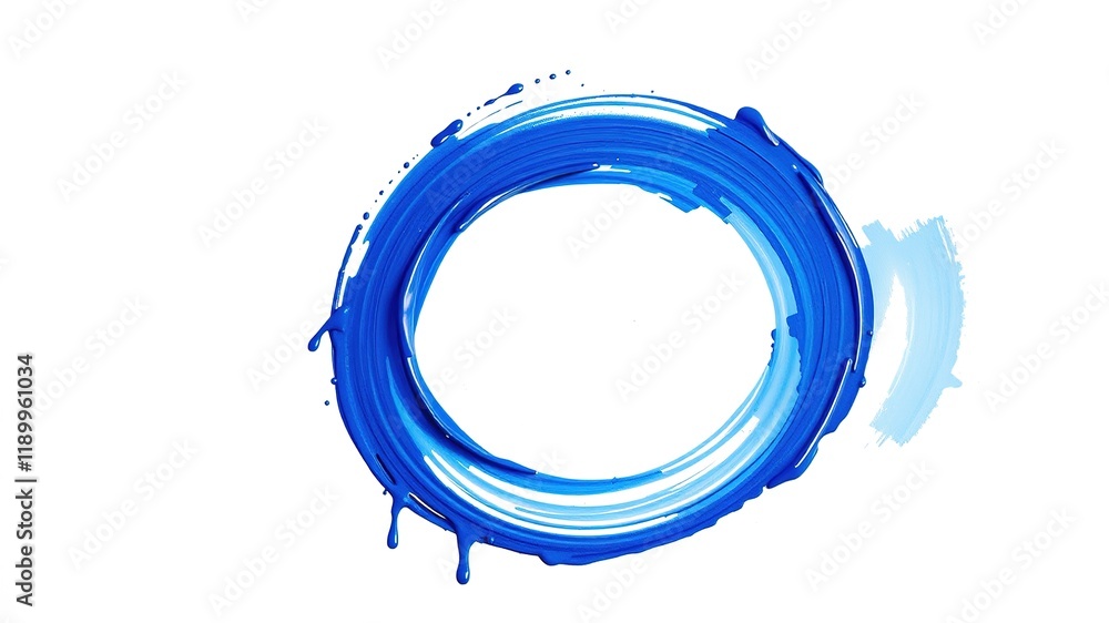 Fototapeta premium Blue Paint Brush Stroke Circle Drips - AI Art