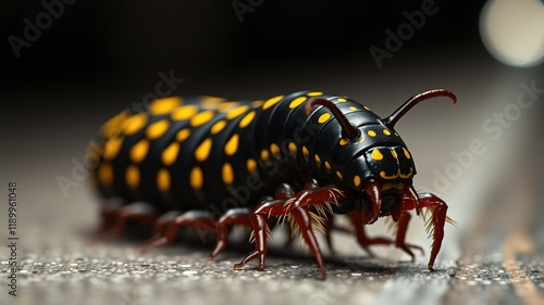 Black Yellow Spotted Millipede Harpaphe haydeniana Detailed Macro Photo photo