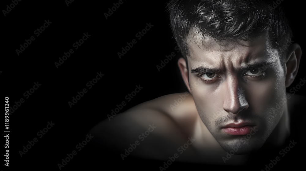 Pensive Man Staring into Solitary Darkness Embodying Melancholy and Emotional Turmoil Pensive Man Staring into Solitary Darkness Embodying Melancholy and Emotional Turmoil