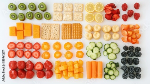 Rainbow Snack Arrangement: Colorful and Healthy Food Platter for Kids or Adults photo