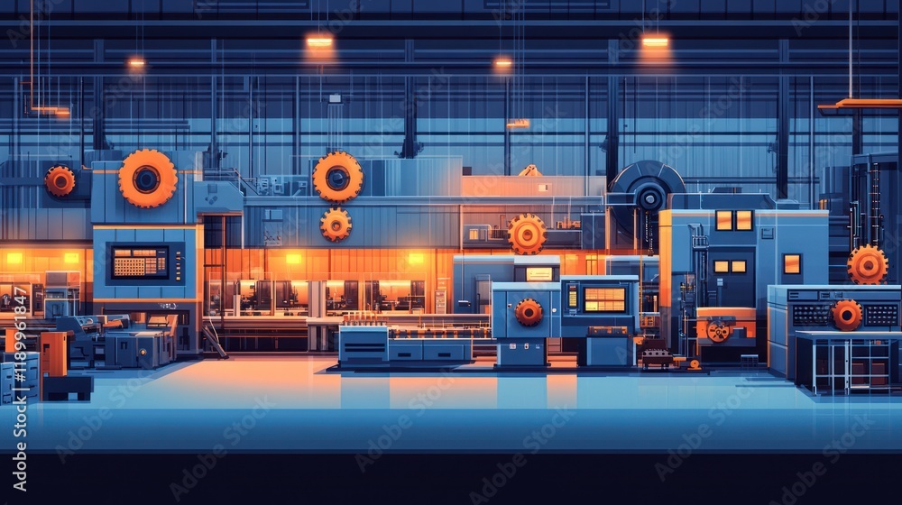 Fototapeta premium Industrial factory interior with machinery and equipment.