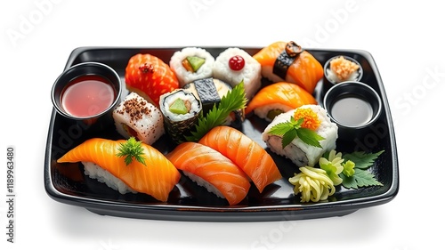 Exquisite Sushi Set on Black Sashimi Plate photo