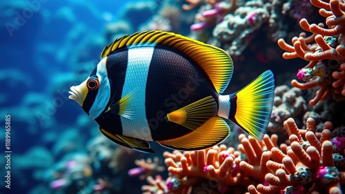 Multiband Butterflyfish Kona Underwater Image,  Sharp Colors,  High Resolution photo