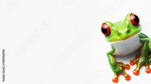 Vibrant Red Eyed Tree Frog on White Background Close Up Photography photo