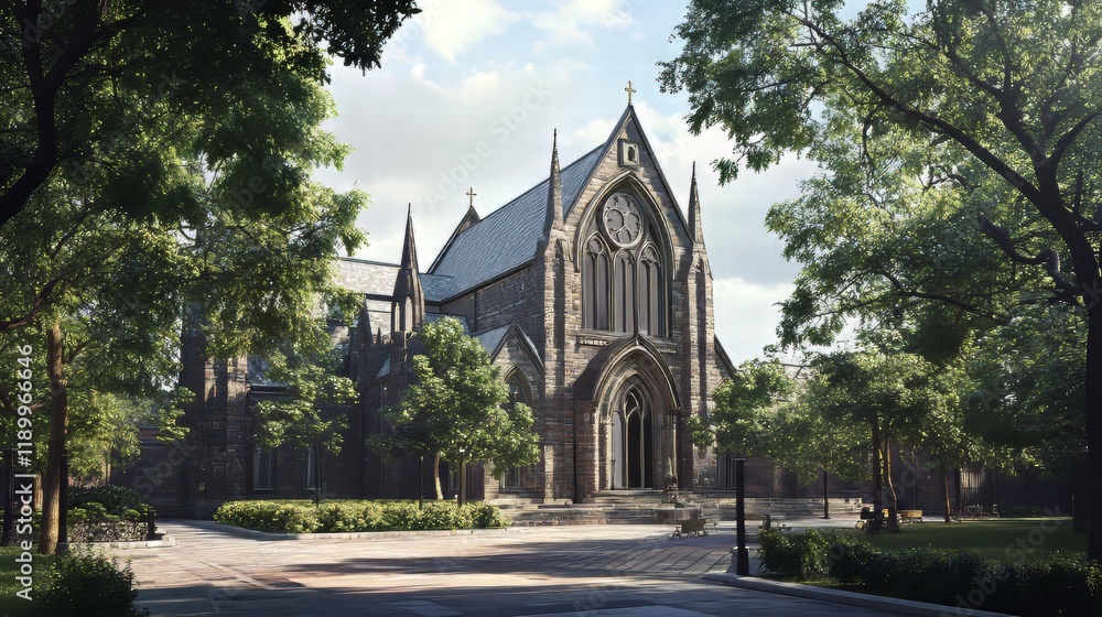 Fototapeta premium Stone church on a sunny day