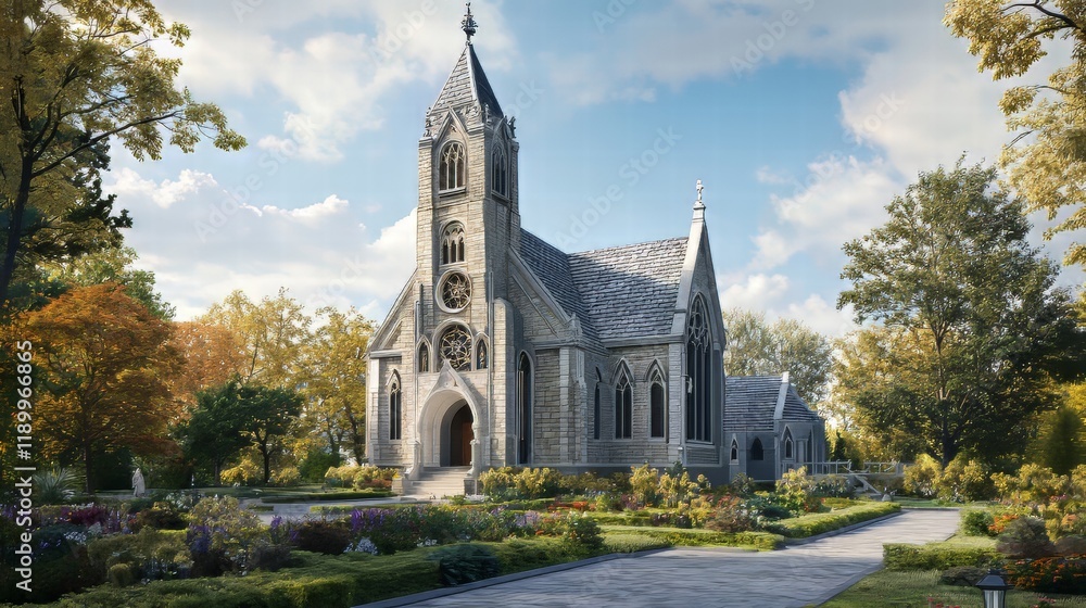 Obraz premium Stone church in autumnal setting