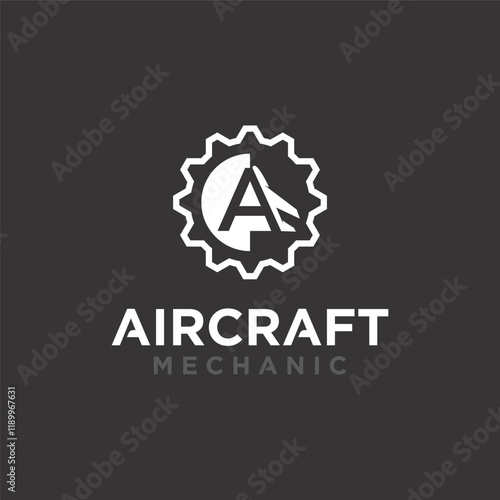 Aircraft mechanical technology logo, domestic and private aircraft spare parts logo symbol.