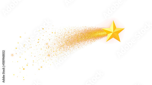 A shooting star with a golden trail on a transparent background.