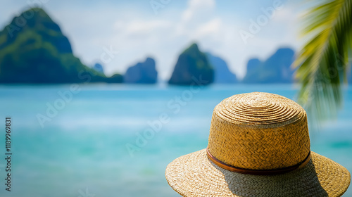 Tourists relaxing in a tropical resort at Samet Nang She, overlooking Phang Nga Bay, near Phuket, Thailand�perfect for summer vacation concepts. photo