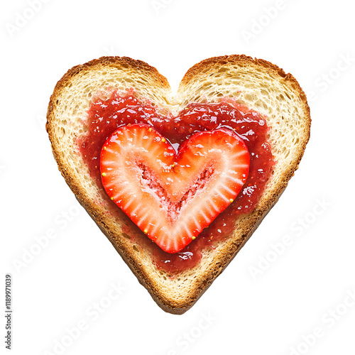 Homemade Heart Shaped Strawberry Toast for Romantic Breakfast or Valentine s Day Snack photo