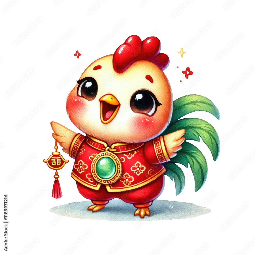 A cheerful cartoon chicken wearing traditional attire, adorned with decorative elements, exuding a festive spirit. A cheerful cartoon chicken wearing traditional attire, adorned with decorative elements, exuding a festive spirit.