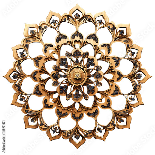 golden islamic ornament with floral pattern illustration in transparent background