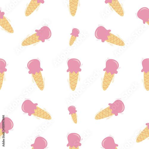 Ice cream cone seamless pattern for you design wrapped food. Strawberry ice cream cone pattern