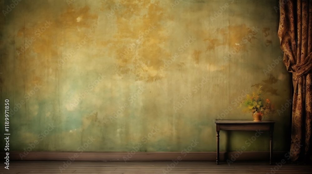 Rustic Room Setting With Flowers And Old Wall Rustic Room Setting With Flowers And Old Wall