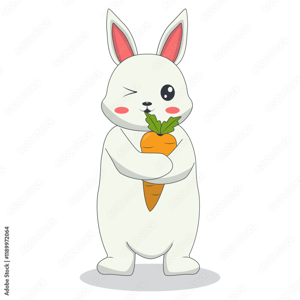 Fototapeta premium Cartoon White Rabbit Illustration. Vector Character in Cute Design