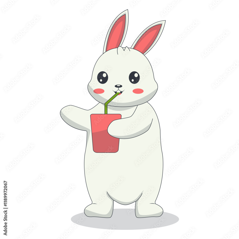 Fototapeta premium Cartoon White Rabbit Illustration. Vector Character in Cute Design
