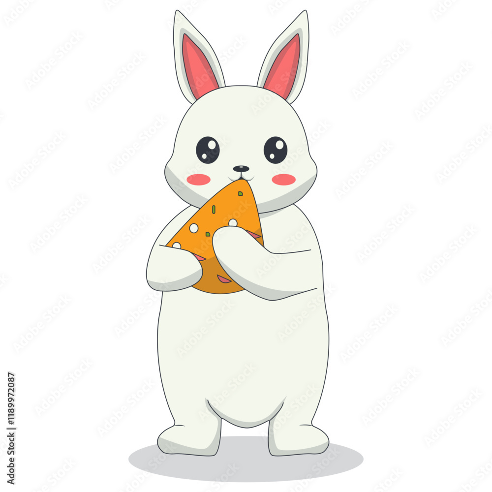 Fototapeta premium Cartoon White Rabbit Illustration. Vector Character in Cute Design