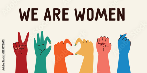 International women's day concept. a various of women's hands and congrats