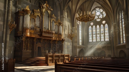 Sunbeams in a grand church interior