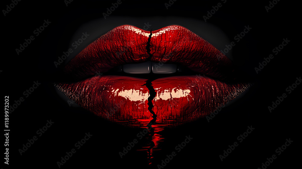 Artistic expression of cracked red lips Artistic expression of cracked red lips