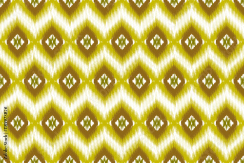 Ikat  art. Seamless pattern in tribal folk embroidery, and Mexican style Aztec geometric art orAbtractnament print. Design for Capet, cover, wallpaper, wrapping, Fabric clothing	