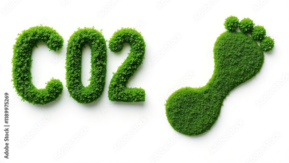 Green moss forms CO2 and a footprint symbol Green moss forms CO2 and a footprint symbol