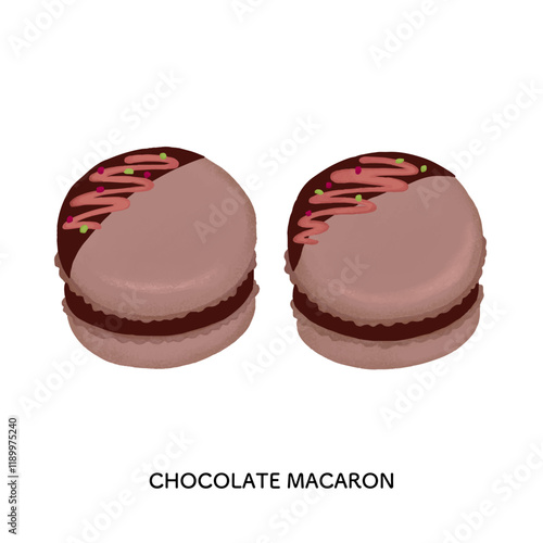チョコレートマカロンの色鉛筆タッチのイラスト
