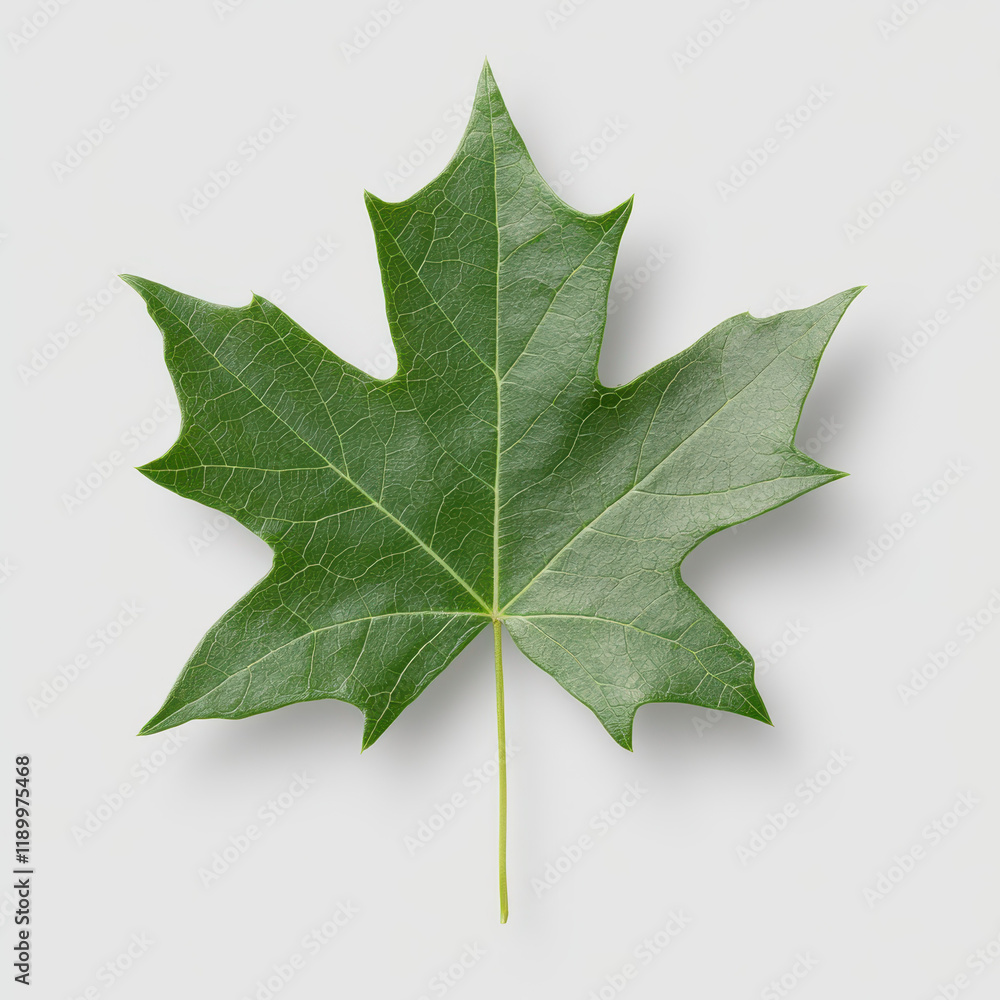 Fototapeta premium single green maple leaf with detailed veins and texture