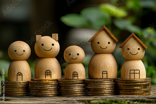 Happy family saving for homes, outdoors photo