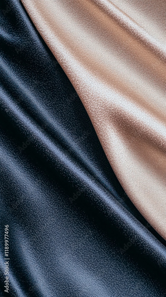 Obraz premium Elegant Draped Silk Fabric Texture Background Dark Blue and Beige Tones
