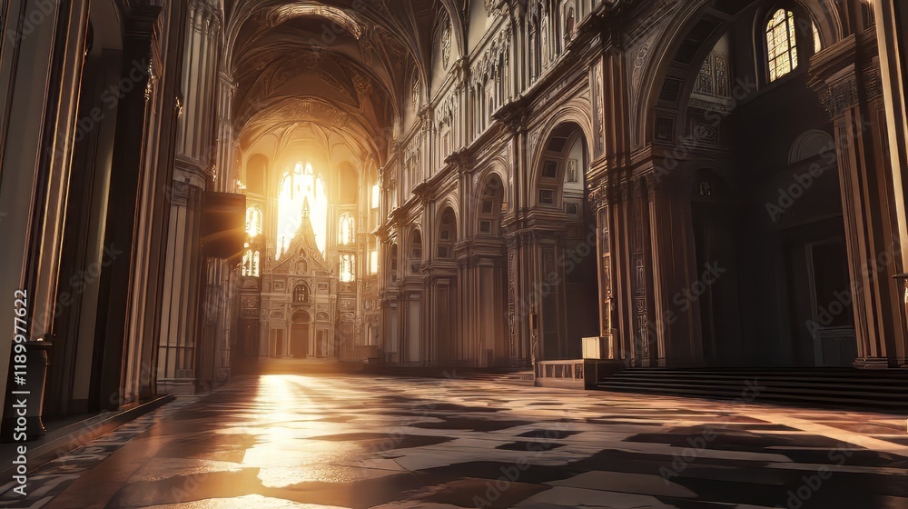 Fototapeta premium Sunlight streams into grand cathedral