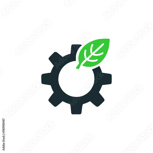 gear with leaf eco green machine company logo vector illustration template design