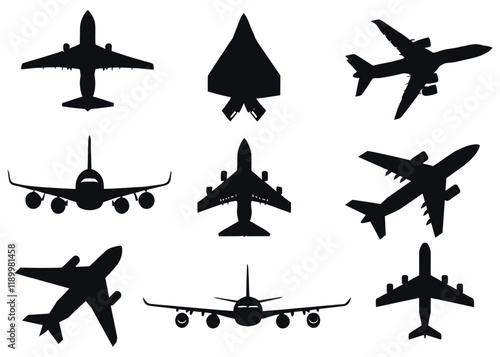 airplane silhouette vector white background