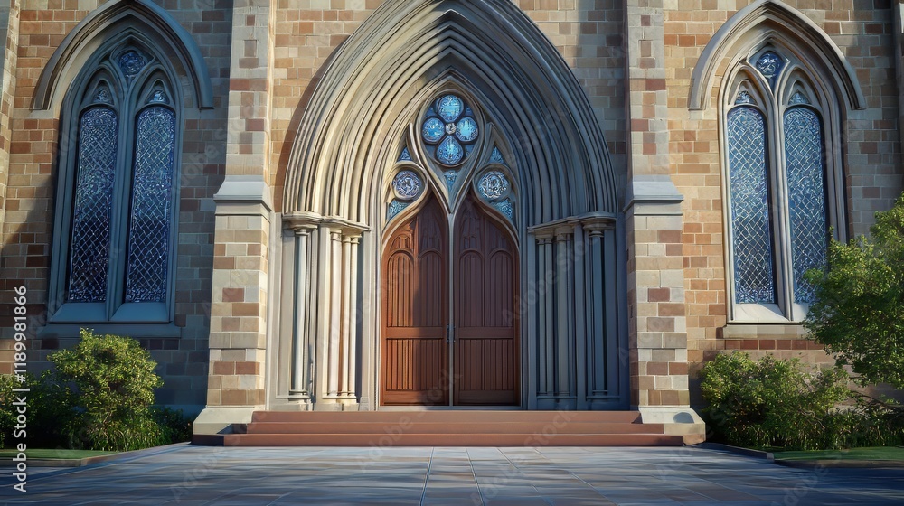 Fototapeta premium Grand church entrance with arched doors