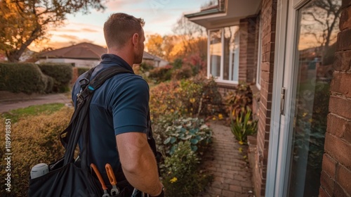 Handyman Arriving at House  Home Repair Service  Contractor photo