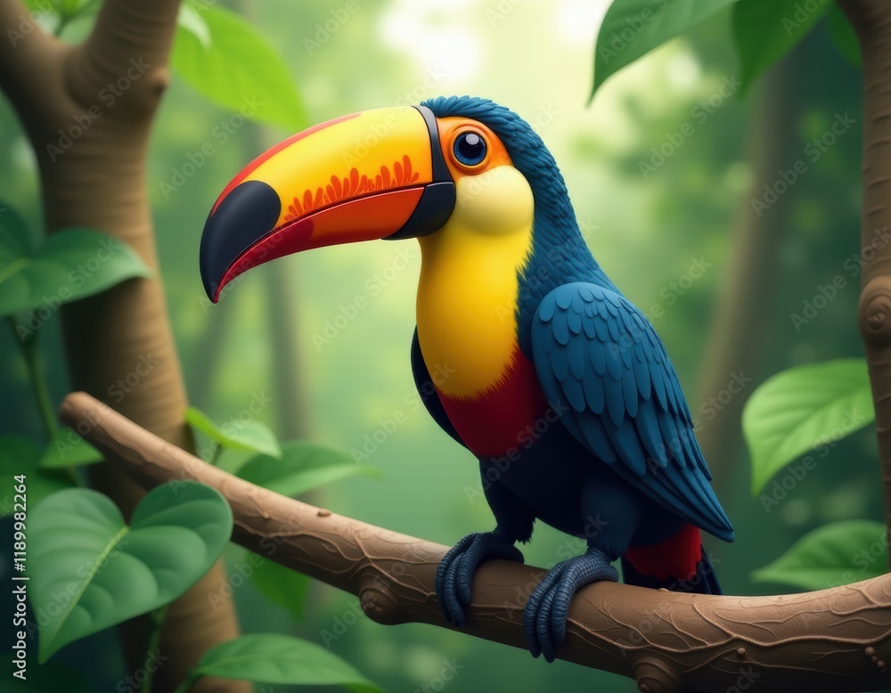 Cartoon Toucan in Lush Rainforest Cartoon Toucan in Lush Rainforest