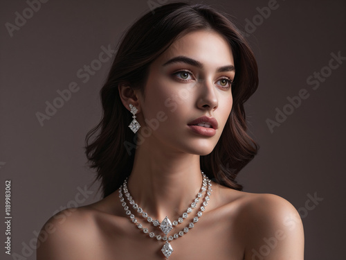 Brunette woman model with high end jewelry 
