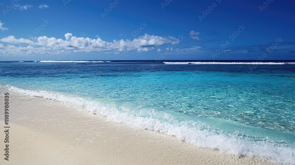 Fototapeta premium Serene Tropical Beach with Crystal Clear Water and Soft Waves