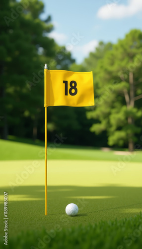 Golf Flagstick Number 18 on Putting Green photo