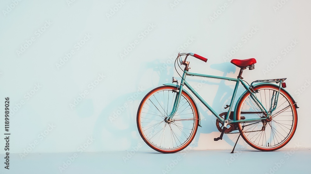 Fototapeta premium Vintage Bicycle Leaning Against Clean Wall in Soft Lighting