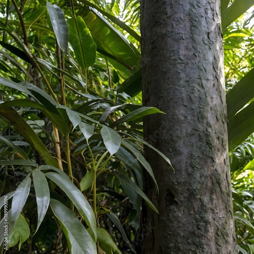 Close-Up of Penantia baylisiana Tree Featuring Greenish-Grey Bark and Dappled Light photo