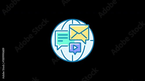 Wallpaper Mural A global communication concept illustrated through icons like emails and messages on a globe. Torontodigital.ca