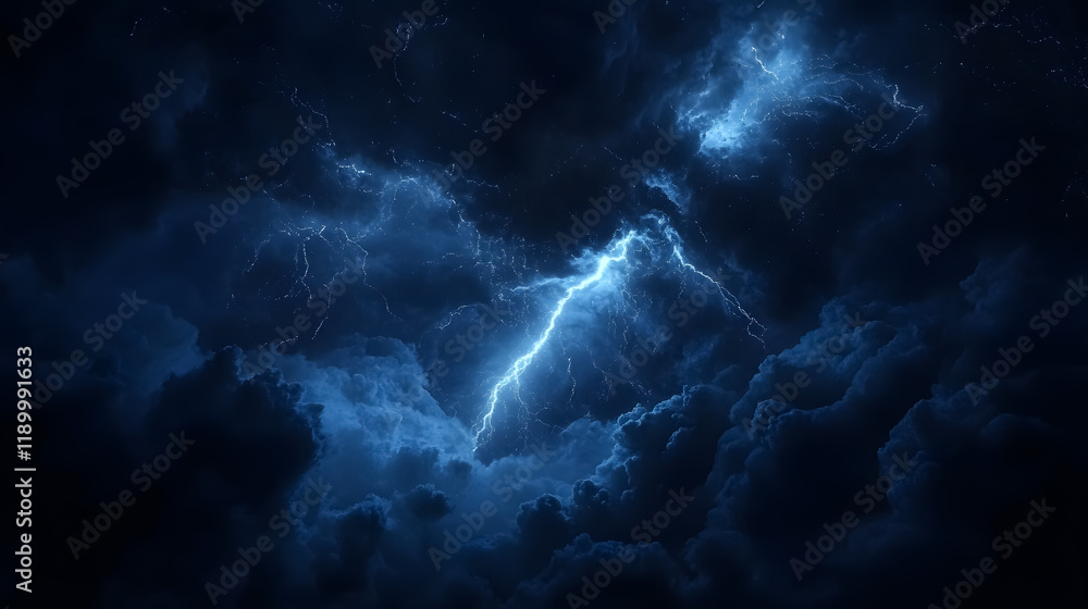 A lightning thunderstorm illuminating the night sky, representing severe weather phenomena like hurricanes and tornadoes.