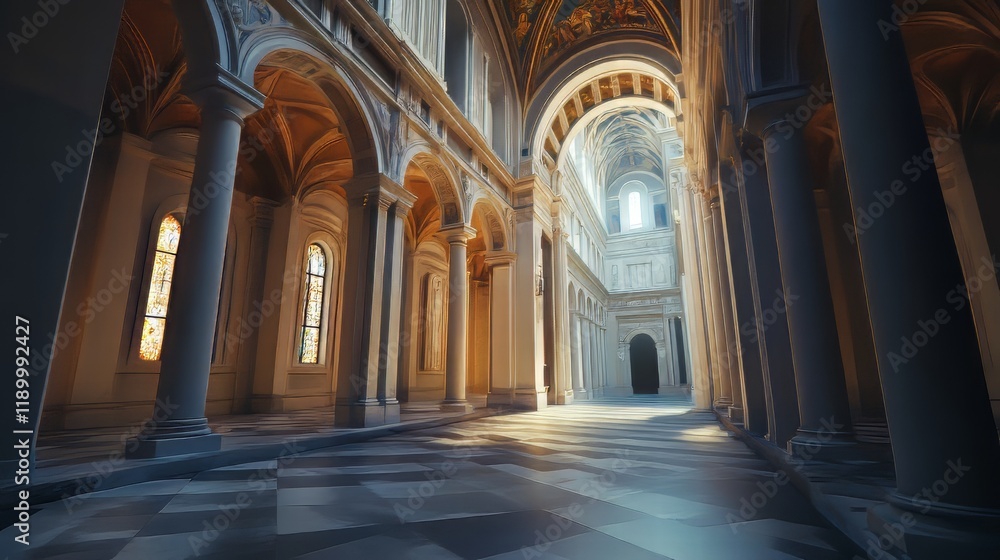 Sunlit columns in a grand hall Sunlit columns in a grand hall
